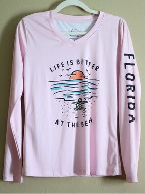 Florida Pink UPF 50 Beach Turtle Long Sleeve Sun Shirt M